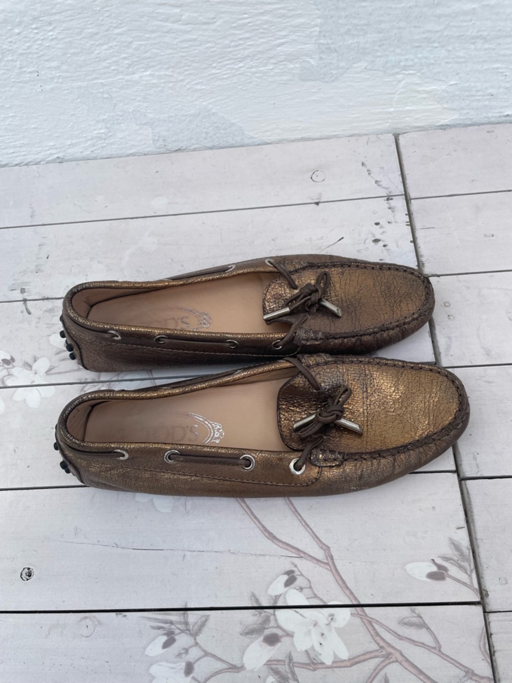 Tod's Metallic Bronze Leather Driving Loafers - Picture 7 of 10